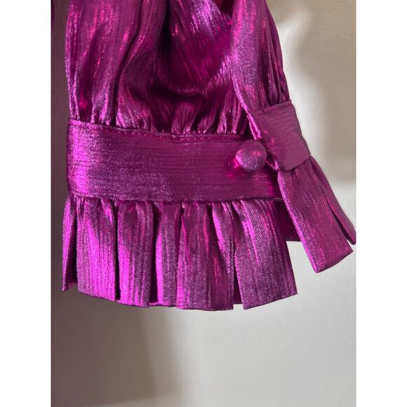 Boden Metallic Purple Long Sleeve Button Up Shirt with Pleated Collar Sz 8 - Picture 5 of 5